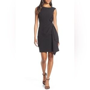 NWT, Eliza J Side Drape Laguna Crepe Cocktail Dress, Black, Size 12
